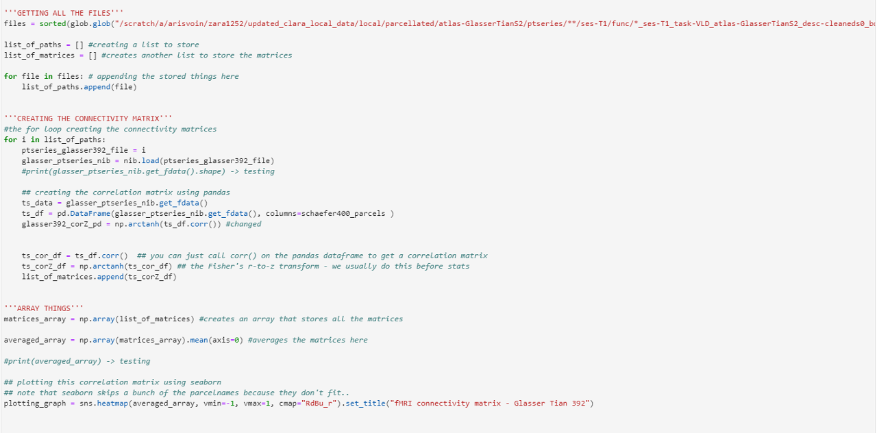 Code used to generate BOLD graph and connectivity matrix